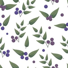 seamless pattern with leaves and berries 