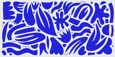 Vector set of abstract organic shapes, collage cutout style, contemporary art composition. Matisse inspired, flowers, leaves, geometry.