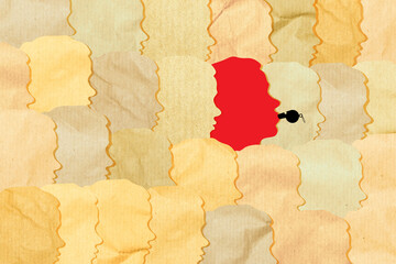 Whistleblower staff member employee concept. Abstract illustration. Silhouette of a whistleblower wearing a red whistle