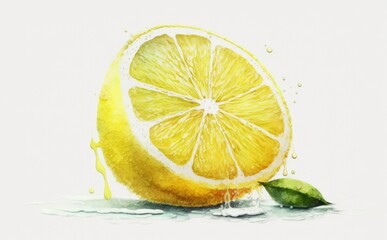 Drawn lemon on white background watercolor tropical fruit organic food illustrations Generative AI