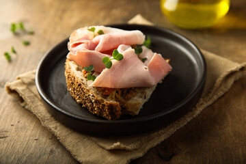 Freshly made sandwich with ham