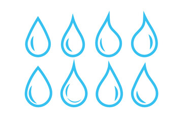 abstract set of blue water drop icons on white background