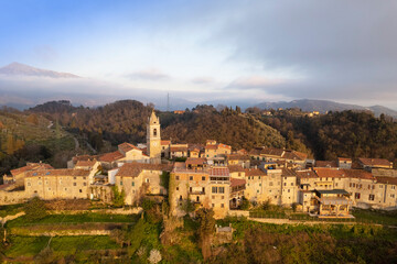 Fototapeta na wymiar Aerial view of the small village of Monteggiori Versilia