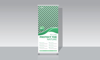 Green Nature Roll Up Banner Stand Brochure Flyer Banner, Ready Print Protect Environmental Racked X-banner, Flag-banner Template