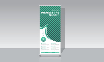 Green Nature Roll Up Banner Stand Brochure Flyer Banner, Ready Print Protect Environmental Racked X-banner, Flag-banner Template