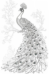 Fototapeta premium black and white coloring page peacock Generative AI