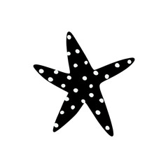 Starfish. Black silhouette. Atlantic star. Marine Animal Vector illustration on white background.