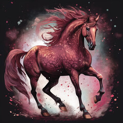 Obraz na płótnie Canvas Galloping red horse on dark background