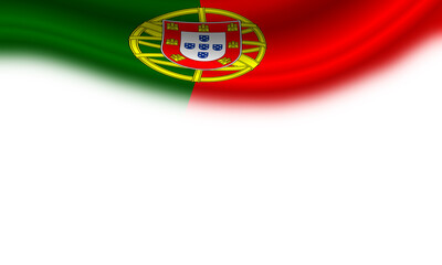 Wavy flag of Portugal on a horizontal white background. 3d illustration