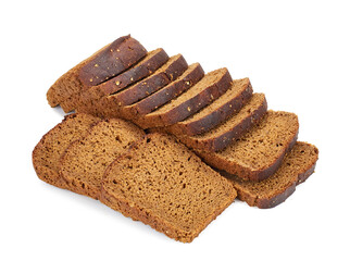 pieces of home made rye bread isolated on white background