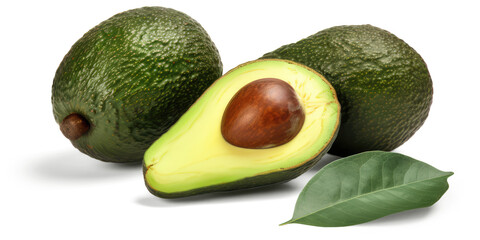 Avocados Fruit with Leaves and Sliced Avocado - Generative AI