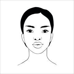 Vector portrait of beautiful african american woman in black and white. Gentle silhouette, fashion illustration