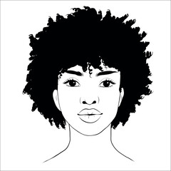 Vector portrait of beautiful african american woman in black and white. Gentle silhouette, fashion illustration