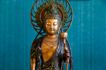 Fototapeta premium Bodhissatva statue in Lanau zen center, France.
