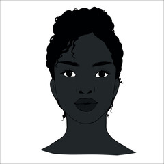 Vector portrait of beautiful african american woman in black and white. Gentle silhouette, fashion illustration