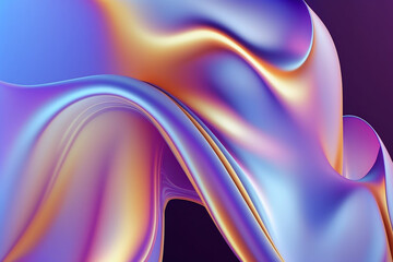 Obraz premium Dynamic Iridescent Waves of Abstract Liquid Glass with Neon Holographic Effect on Background Generative ai