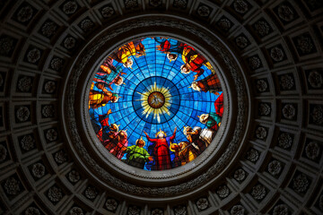 The Royal Chapel in Dreux, France. Ceiling rose window.