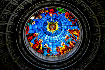 The Royal Chapel in Dreux, France. Ceiling rose window.
