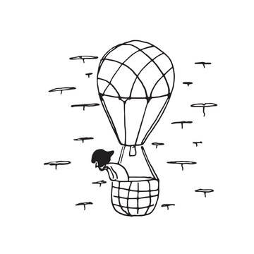 recommend clip art: The girl looks down from the balloon, among the stylized water lilies