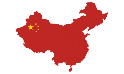People's Republic of China map red vector map with yellow stars Chinese flag on white background eps10