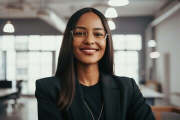 Positive Attitude Empowers You: Confident Businesswoman in Office. Photo generative AI