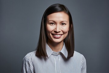 Fototapeta premium Happy businesswoman on grey backdrop. Photo generative AI