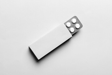 Blank White Product Package Box Mock-up. Open blank medicine drug box with blister top view