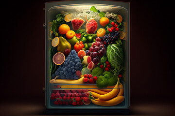 Vegetables and fruits in the AI-generated refrigerator