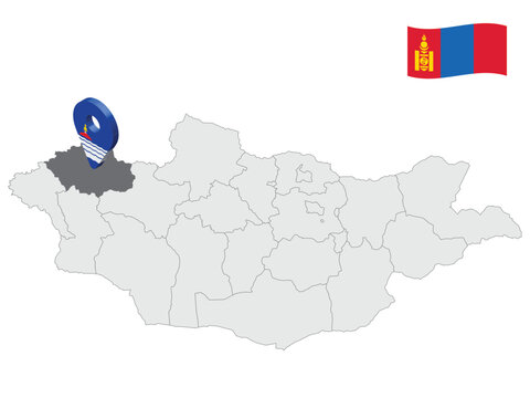Location of Uvs Province on map Mongolia. 3d Uvs Province location sign. Quality map with  Provinces of Mongolia for your web site design, logo, app, UI. Stock vector. EPS10.