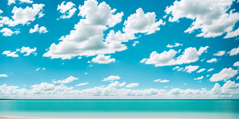 Fototapeta na wymiar Blue sea blue sky and clouds for background. Generative Ai