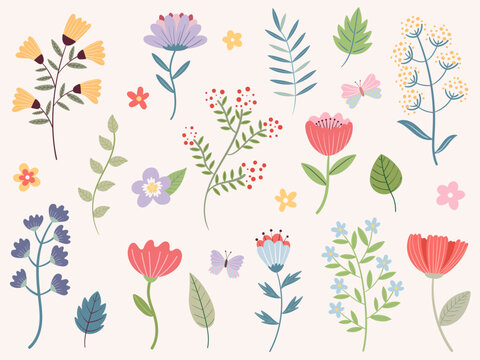 花と蝶のイラストセット