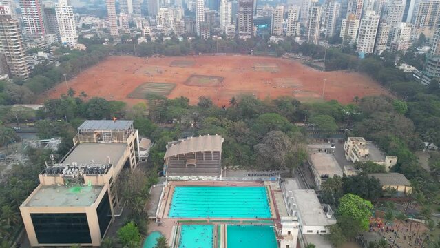 swimming pool wide view beside the Dadar chow patty beach evening bird eye view mumbai