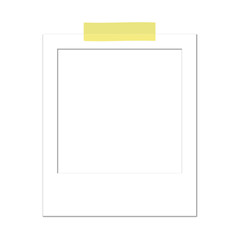 Blank instant photo frame template with adhesive tape. Vector illustration