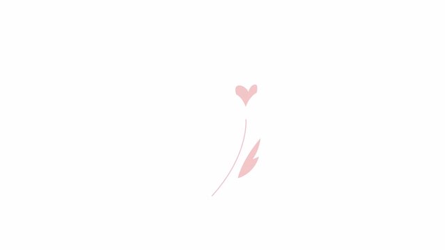 Animated swinging heart shaped plant. Pink leaves, grass blowing in wind. Flat cartoon style icon 4K video footage. Color isolated element animation on white background with alpha channel transparency