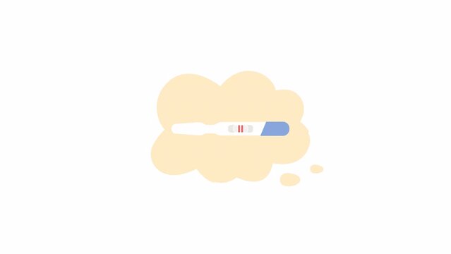 Animated home pregnancy test. Thinking about being pregnant. Flat cartoon style icon 4K video footage. Color isolated object animation on white background with alpha channel transparency