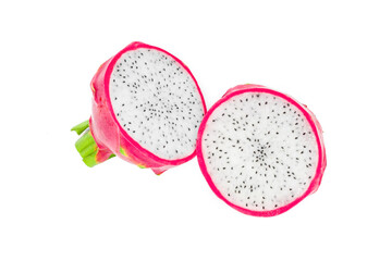 Dragon fruit or pitahaya pieces isolated on white background as package design element