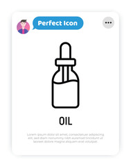 Dropper: bottle with pipette thin line icon. Beauty essence, serum or essential oil. Modern vector illustration for beauty shop.