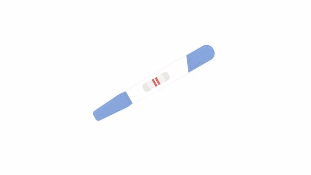 Animated blue pregnancy test. Announcing baby boy. Gender reveal. Flat cartoon style icon 4K video footage. Color isolated object animation on white background with alpha channel transparency