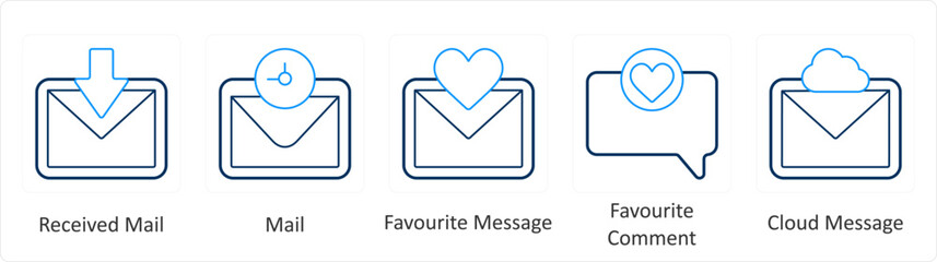 A set of 5 Mix icons as received mail, mail, favorite message