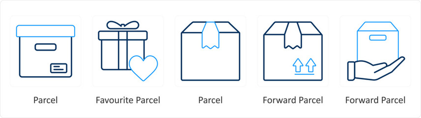 A set of 5 Mix icons as parcel, favorite parcel, parcel
