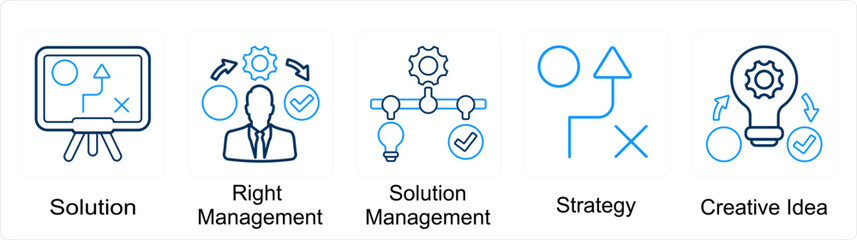 Fototapeta na wymiar A set of 5 Mix icons as solution, right management, solution management