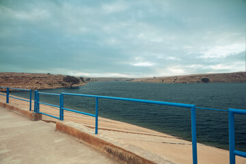 Panoramic view of Salboukh dam Dam in winter filled with rain water