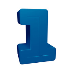 Blue number 1 in 3d rendering for math, business and education concept