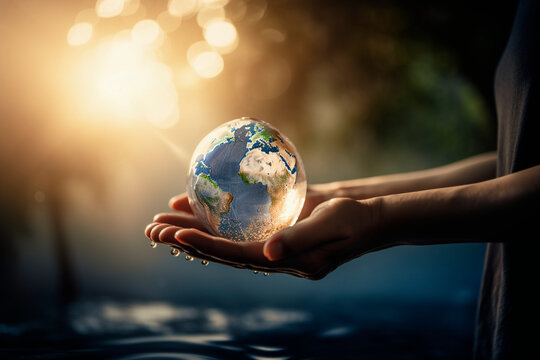 world peace, water planet wrapped in hands, blue earth