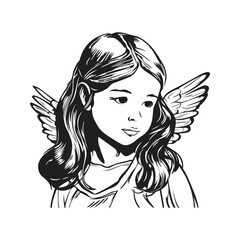 girl angel mascot logo ,hand drawn illustration. Suitable For Logo, Wallpaper, Banner, Background, Card, Book Illustration, T-Shirt Design, Sticker, Cover, etc