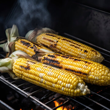 Corn and the cob with grill marks on the grill created with Generative AI technology