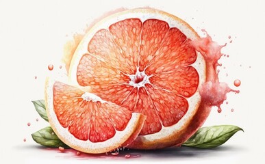 drawn grapefruit on white background watercolor citrus fruit organic food illustrations Generative AI