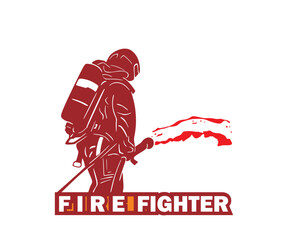 FIRE FIGHTER LOGO, silhouette of brave man with uniform vector illustrations