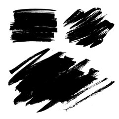 Set of hand drawn paint, ink brush strokes, brushes, lines. Dirty artistic design elements, boxes, frames for text. Abstract black and white background.
