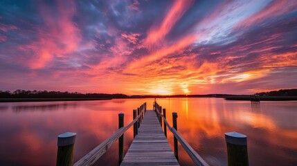 Fototapeta na wymiar sunset over the lake, generative AI